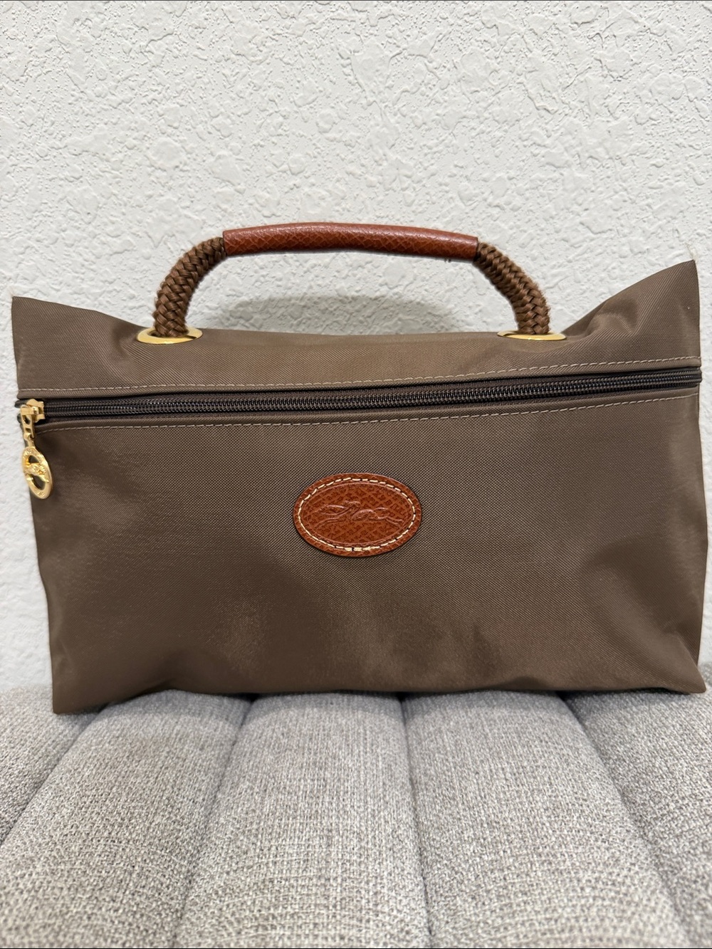 Longchamp Brown Toiletry Pouch with Leather Trim